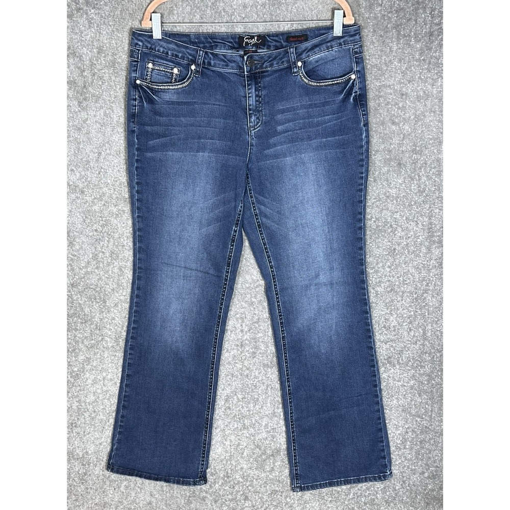 Earl Bootcut Jeans Womens Size 14 Blue Rhinestone Embroidered Bling Pockets